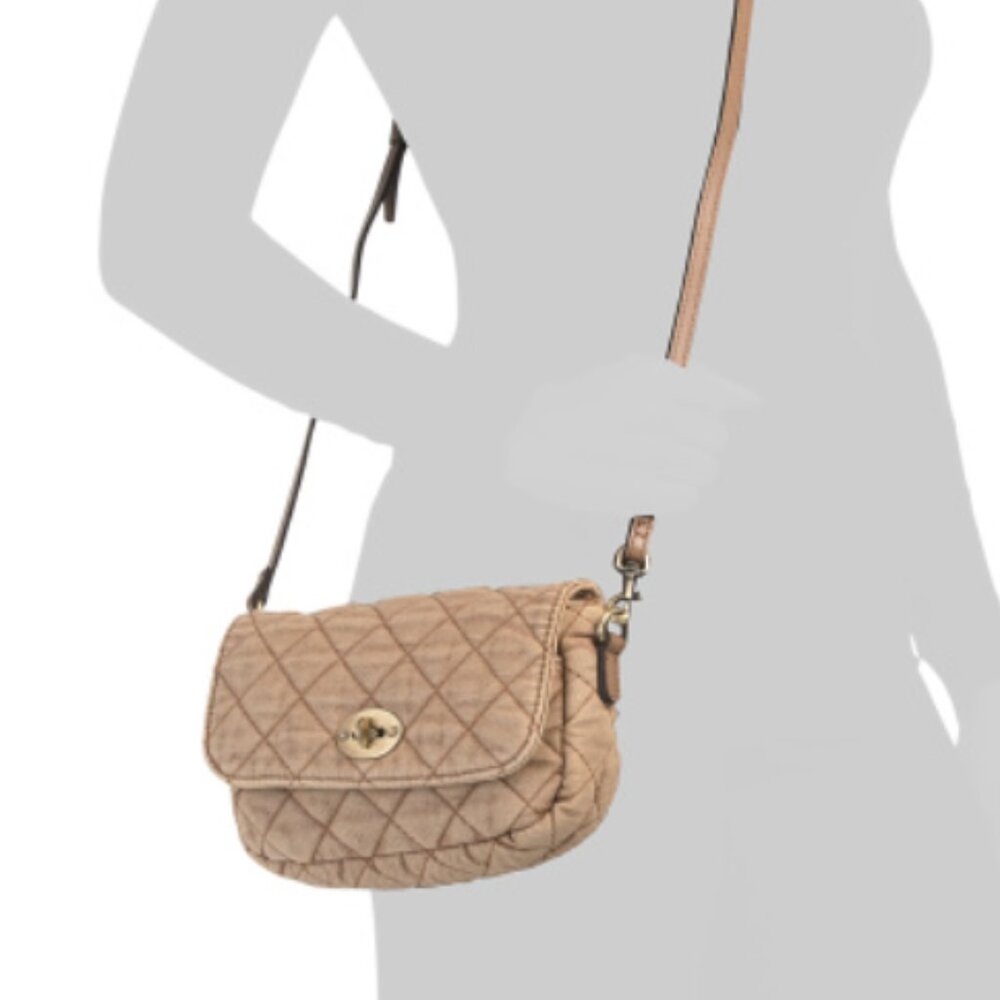 NWT PATRICIA NASH Bonny Quilted Stonewashed Denim Crossbody Bag Biscuit Beige - Picture 8 of 16